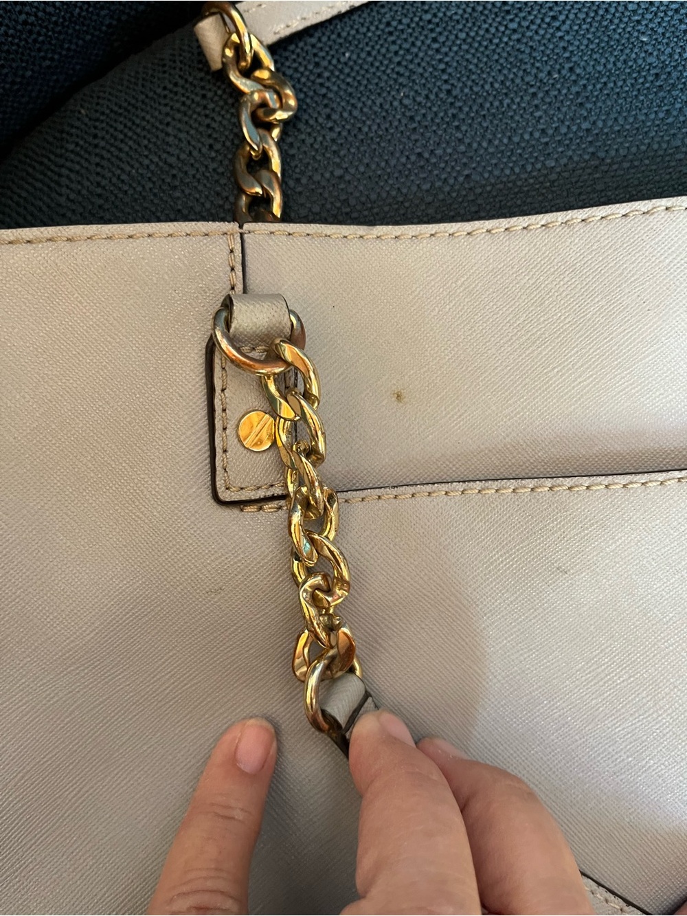 Michael Kors MK Chain-Handle Tote Bag - Gray Pebbled Leather - Picture 15 of 16